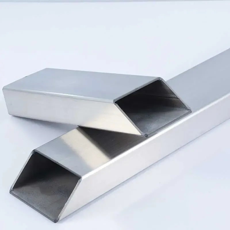 Close-up of rectangular stainless steel tube openings
