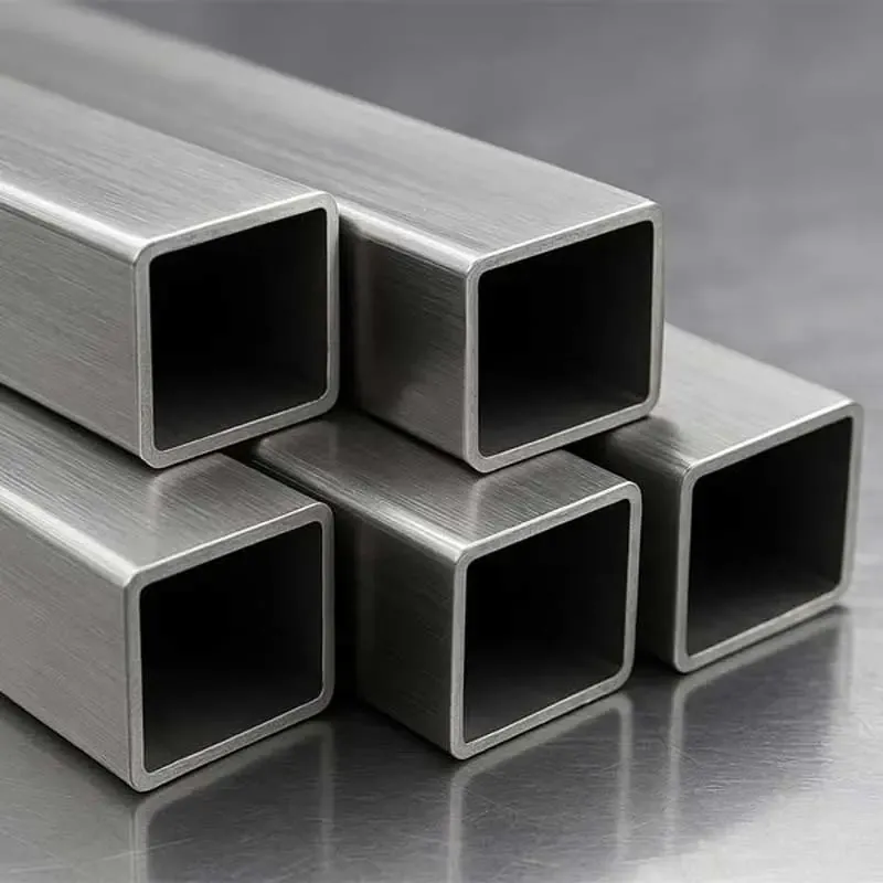 Stacked brushed rectangular stainless steel tubes