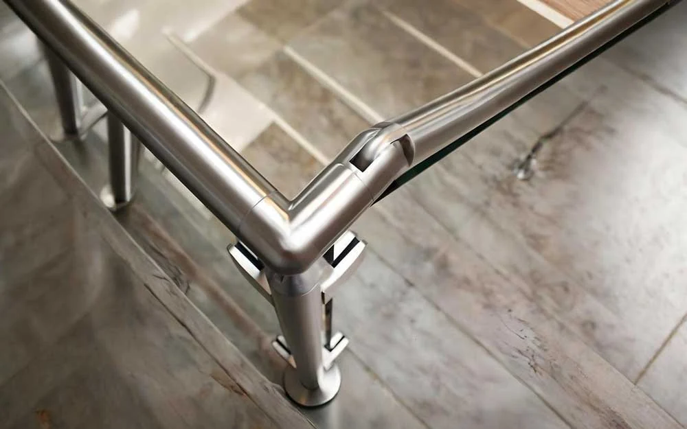 Stainless steel handrail connector detail for dimensional review
